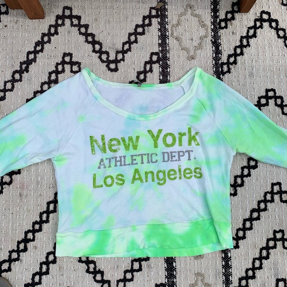 NWT neon green/white tie dye L/S crop sweatshirt - Picture 13 of 16